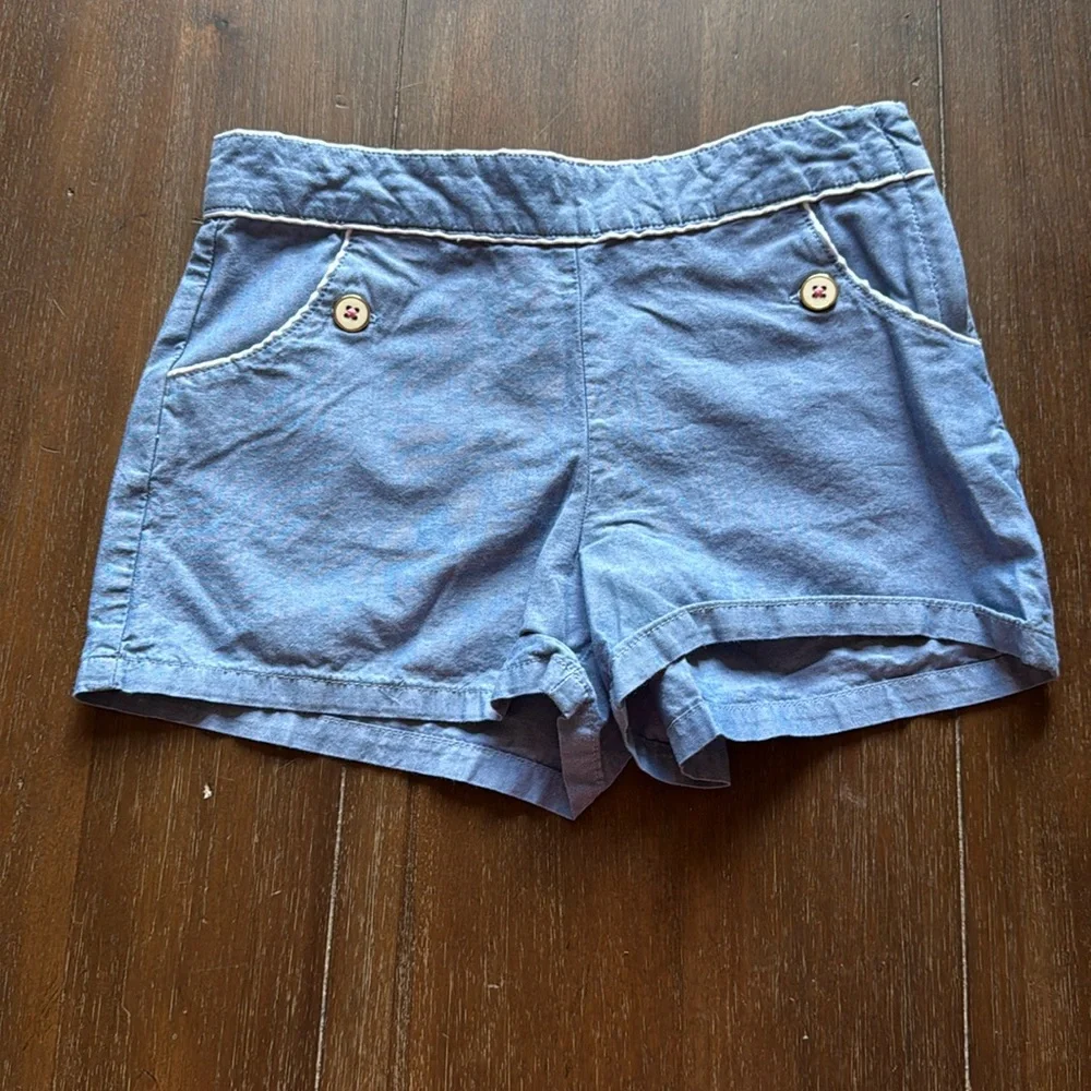 Size 8 Janie and Jack adjustable waist side zip pocketed shorts denim chambray